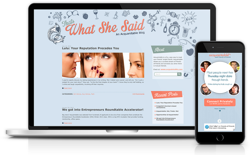 Acquaintable Blog and App first screen.