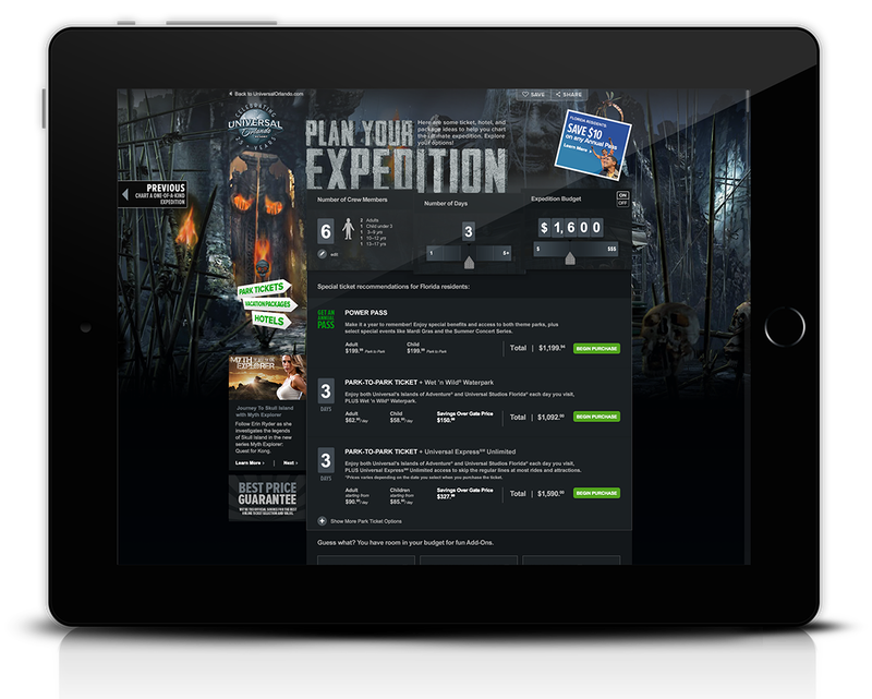 Universal Orlando purchase page with Skull Island look and feel.